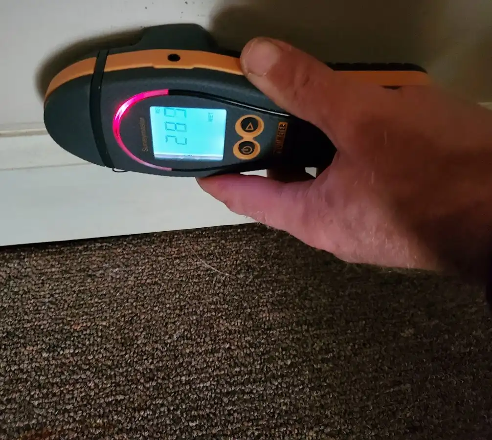 Moisture detection at baseboard during Burst Pipe Cleanup in Accokeek